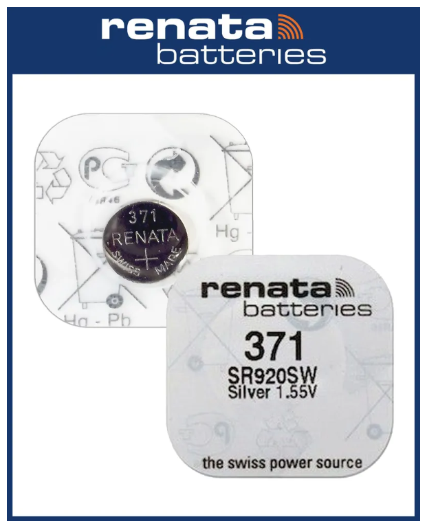 Батарейка Renata 371 (SR920SW) Silver Oxide 1.55V