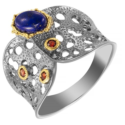 фото Element47 широкое ювелирное кольцо из серебра 925 пробы с лазуритами и гранатами yr00932_ko_gr_lp_001_bj, размер 17.5