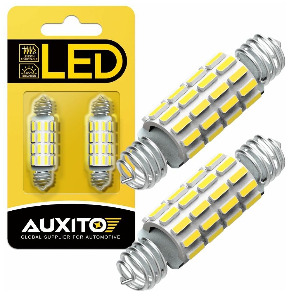 Светодиодная лампа AUXITO Т11 С5W цоколь SV8.5-8 универсальный размер 39-41-42 мм 2шт 6500К CANBUS белый свет подсветка салона багажника LED автомобильная
