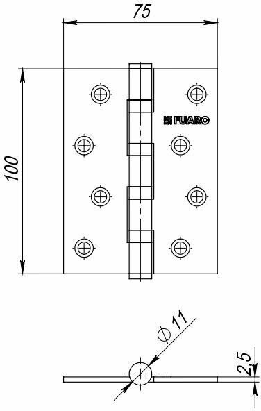 Петля Fuaro (Фуаро) универсальная IN4400UA-BL АС (4BB/A/BL 100x75x2,5) медь 1шт - фотография № 4