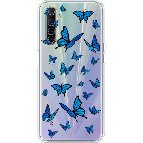 Силиконовый чехол на Realme 6 / Реалми 6 Синие бабочки, прозрачный силиконовый чехол на realme c2 реалми с2 синие бабочки прозрачный