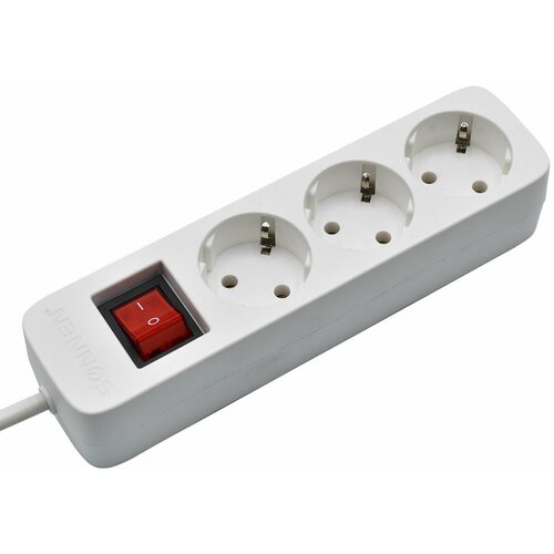 Удлинитель сетевой SONNEN PSW-503, 3 розетки c заземлением, выключатель 10 А, 5 м, белый, 513661