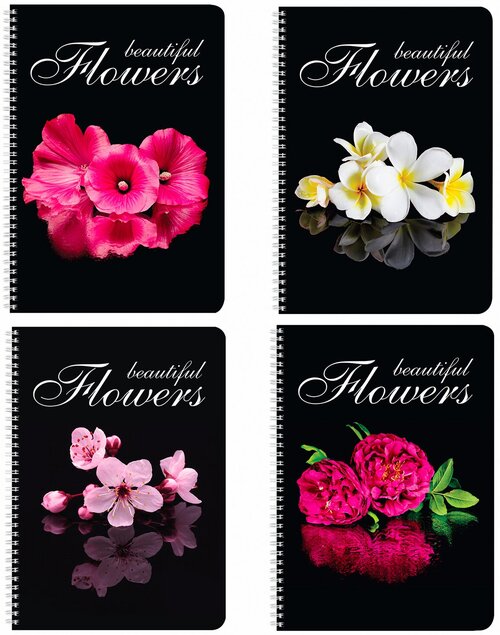 BRAUBERG упаковка тетрадей Красивые цветы 403072, 4 шт., клетка, 96 л., 4 шт., в ассортименте