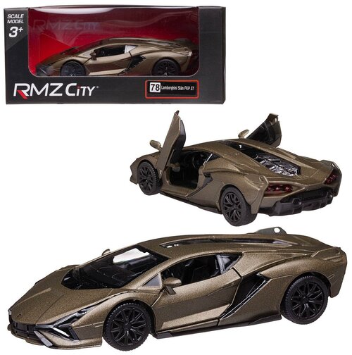 Машина металлическая RMZ City 1:32 Lamborghini Sian, оливковый матовый цвет, двери открываются