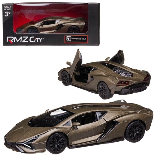 Машина металлическая RMZ City серия 1:32 Lamborghini Sian, инерционная, оливковый цвет 554983M(A) машина металлическая rmz city 1 32 lamborghini sian черный матовый цвет двери открываются