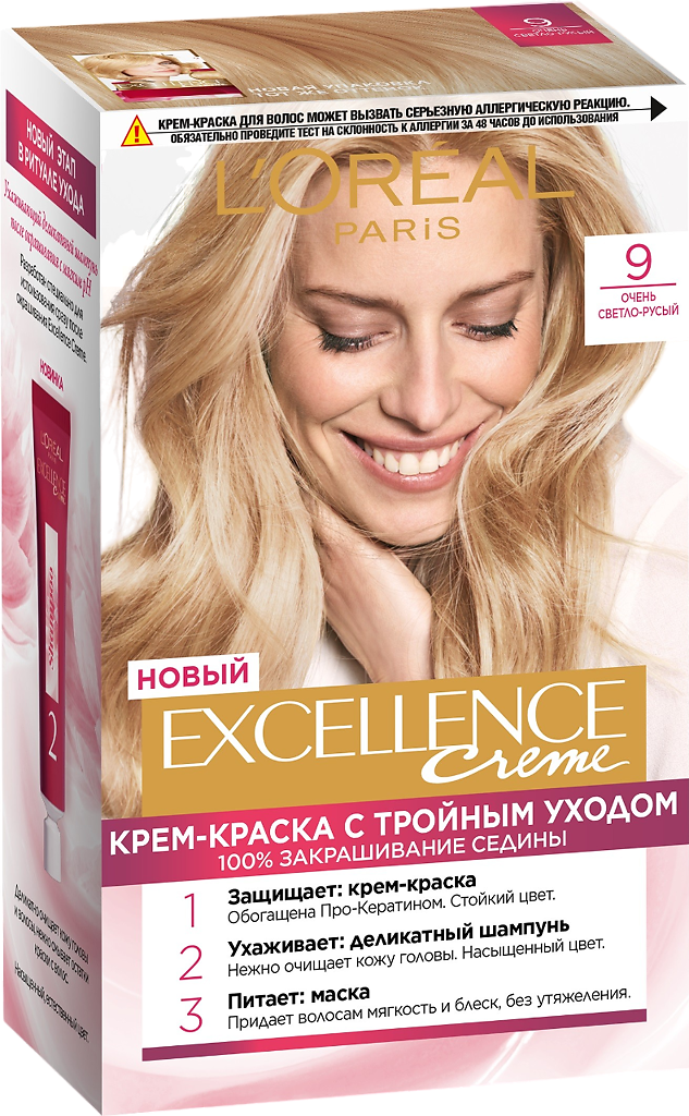 Лореаль (Loreal) Paris Крем-краска для волос Excellence Creme 9 Очень светло-русый 1 шт