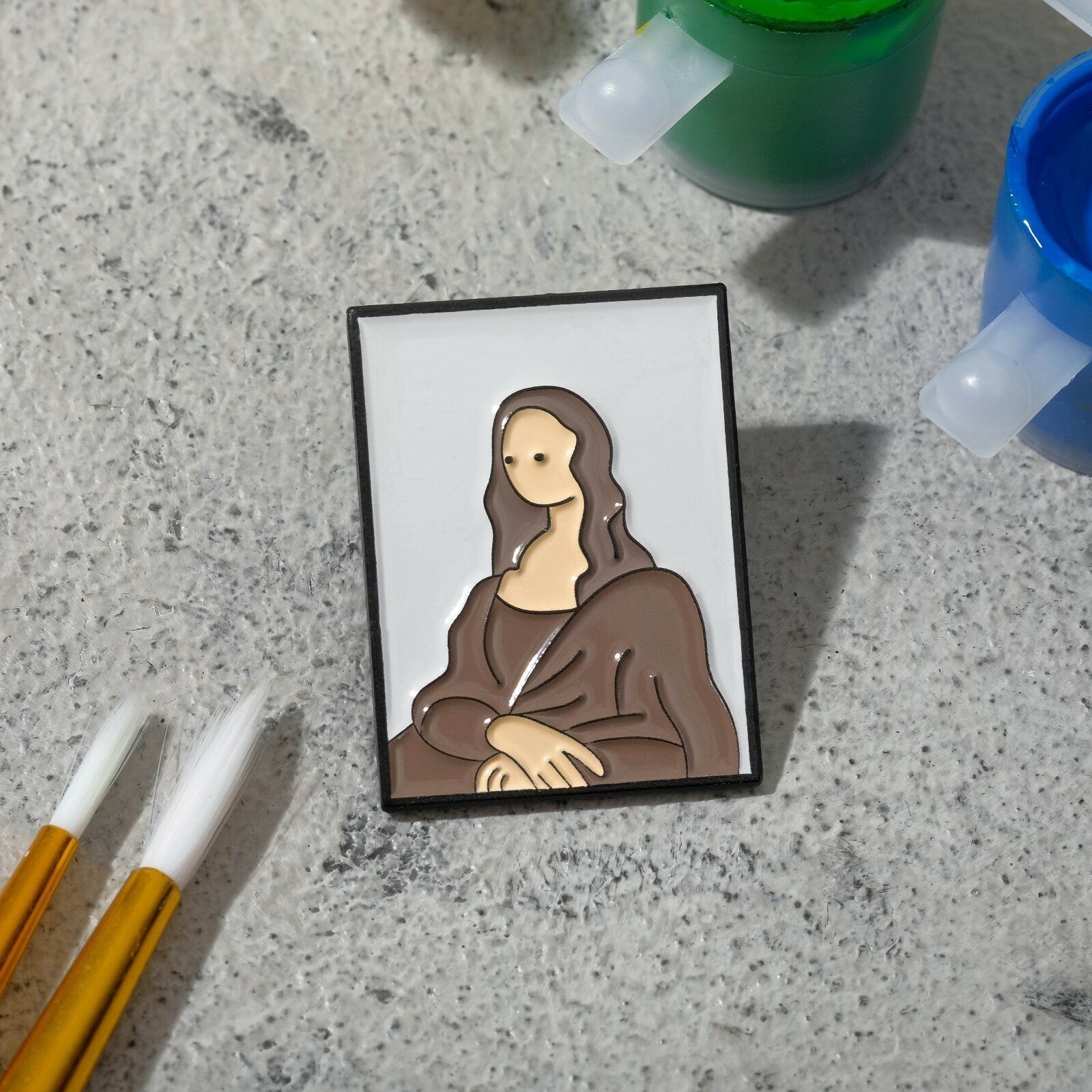 Значок "Искусство" Мона Лиза, бело-коричневый в чёрном металле (1шт.)