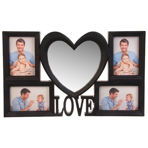 фото Фоторамка пластик на 4 фото 10х15 см+зеркало "любовь в моём сердце" чёрная 31,5х50,5 см 2985500 сима-ленд