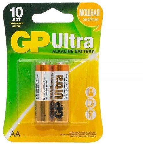 батарейка gp ultra aa lr06 15au алкалиновая bc4 Батарейка GP Ultra AA/LR06 (1.5 В) алкалиновая (блистер, 2шт.) (15AU-2CR2), 10шт.