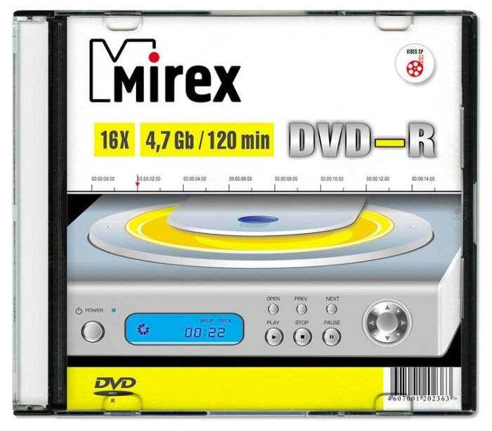 Носители информации DVD-R, 16x, Mirex, Slim/1, UL130003A1S