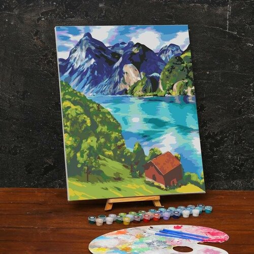 картина по номерам горное озеро 40x50 см Картина по номерам на холсте с подрамником «Горное озеро», 40 х 50 см