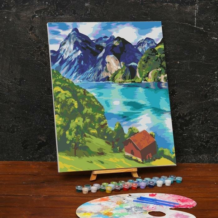 Картина по номерам на холсте с подрамником «Горное озеро» 40х50 см