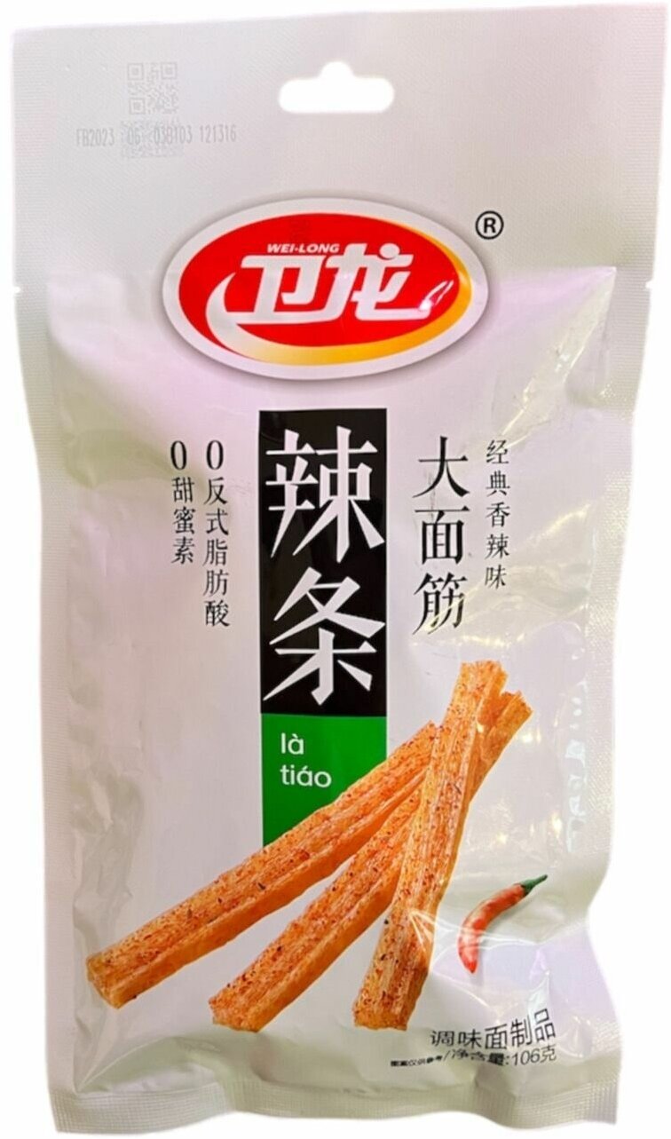 Китайские снеки Wei Long La Tiao острые из соевого мяса 3 шт по 106 гр / белая