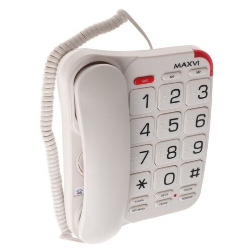 Телефон проводной Maxvi CB-01 SOS повтор номера быстрый набор телефонная книга белый 1790₽