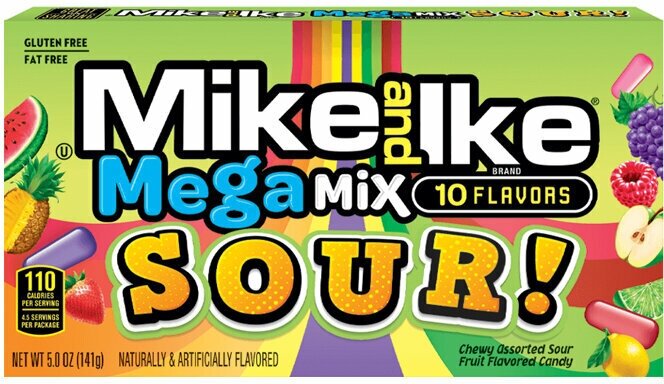 Американские кислые жевательные конфеты Mike and Ike Megamix SOUR 10 вкусов США 141гр - фотография № 3