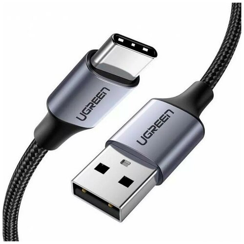 Кабель UGREEN US288 (60128) USB-A 2.0 to USB-C Cable Nickel Plating Aluminum Nylon Braid (2 метра) чёрный/серый космос кабель ugreen usb a 2 0 to usb c cable nickel plating aluminum braid 0 25m us288 white 60129