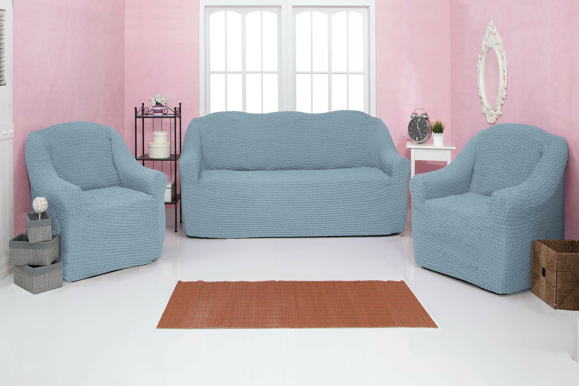 Чехол на диван и 2 кресла без оборки диван трехместный универсальный комплект накидка дивандек на диван и кресло