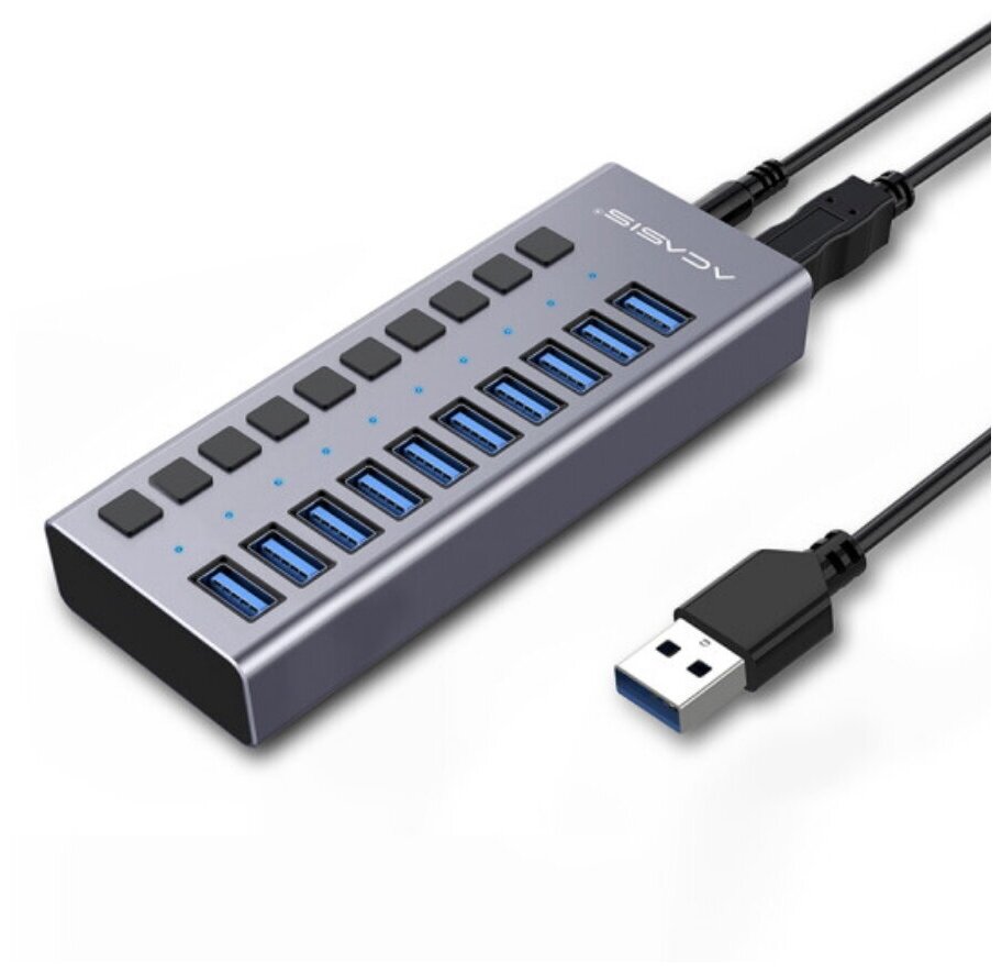 Хаб Acasis USB 3.0 12V 4A HS-710MG (10 портов), темно-серый