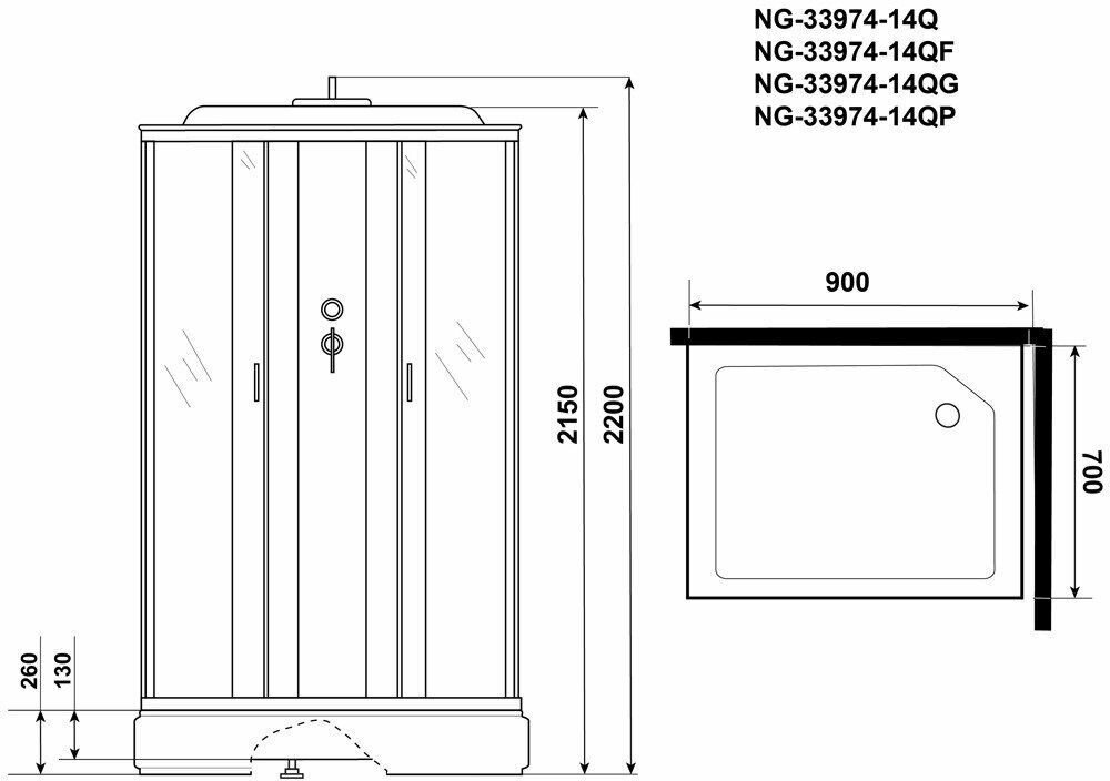 Душевая кабина Niagara NG-33974-14Q 90х70х215