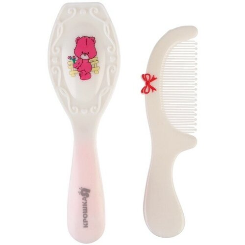 Расчёска детская + массажная щётка для волос в наборе «Мишка», от 0 мес, цвета рукоятки микс расчёска детская массажная щётка для волос в наборе африка от 0 мес