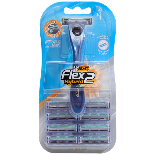 Многоразовый бритвенный станок BIC Flex 2 Hybrid, синий, 8 шт.