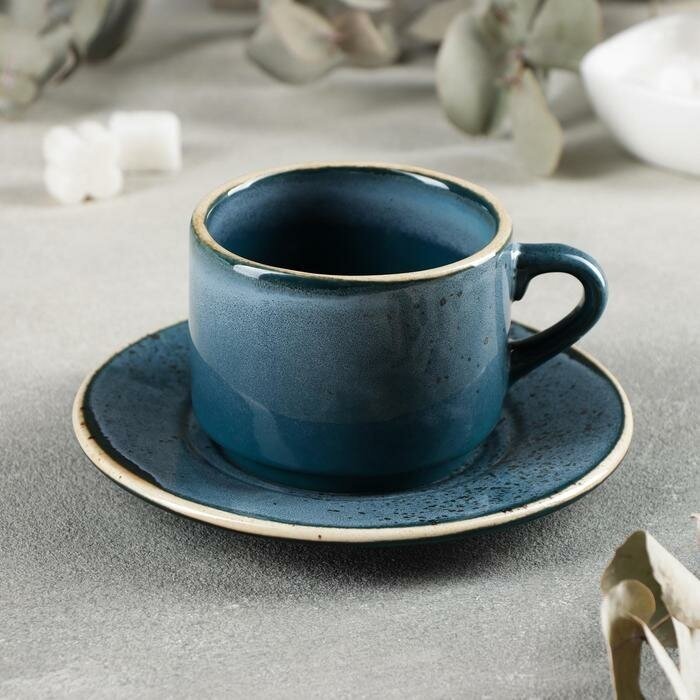 Хорекс Чайная пара фарфоровая Blu reattivo, 2 предмета: чашка 200 мл, блюдце d=15,5 см