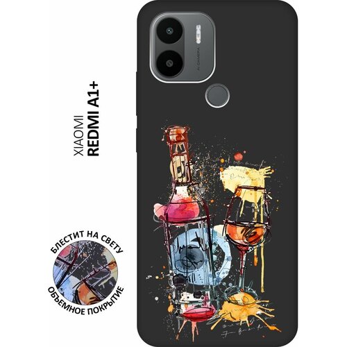 Матовый Soft Touch силиконовый чехол на Xiaomi Redmi A1+, Сяоми Редми А1 Плюс с 3D принтом Aquarelle Wine черный матовый soft touch силиконовый чехол на xiaomi redmi 6 сяоми редми 6 с 3d принтом aquarelle wine черный