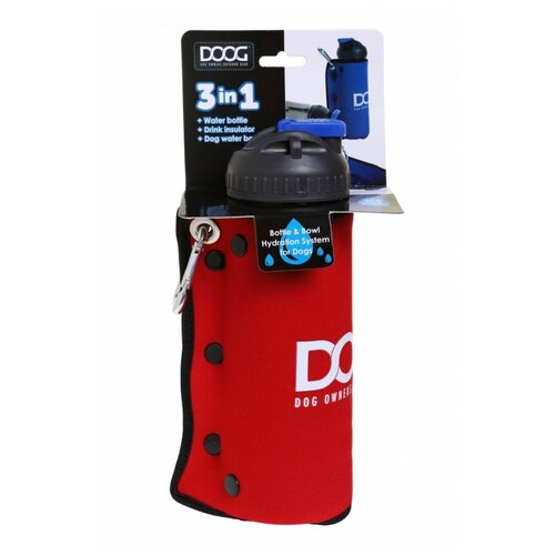 Комплект дорожный для собак DOOG (бутылка 600мл + миска) красная (Австралия)