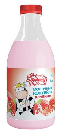 Молочный коктейль Здорова Корова Клубника 2%, 750 г
