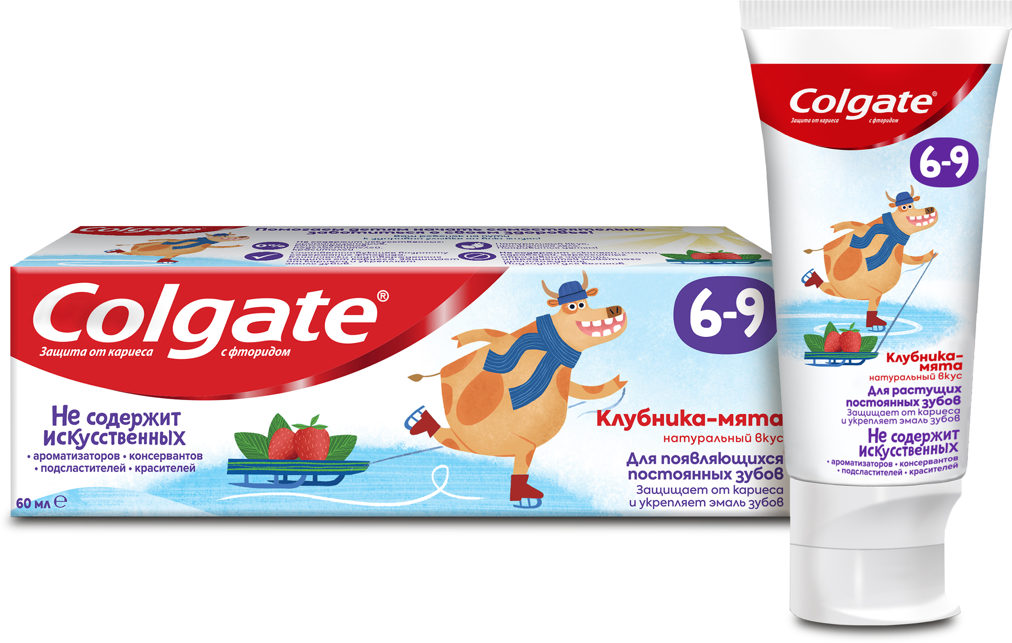 Детская зубная паста Colgate Клубника-Мята, с фторидом, для детей 6-9 лет, 60 мл - фото №1