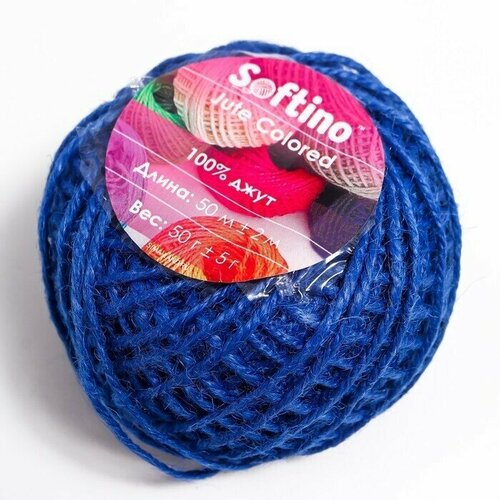 Пряжа 100 джут Jute Colored 50м 2м синий 50 гр 405₽