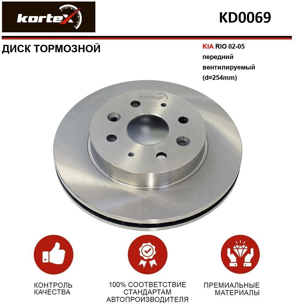 Тормозной диск Kortex для Kia Rio 02-05 перед. вент.(d-254mm) OEM 51712FD300, 92147000, DF4410, KD0069