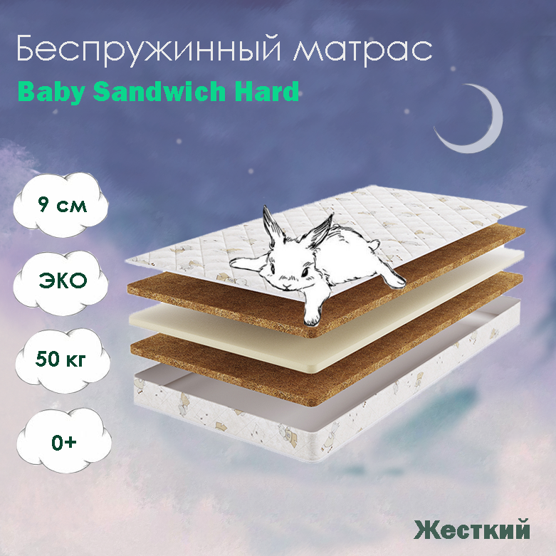 Матрас детский беспружинный Beautyson Baby Sandwich Hard 80*200, без клея