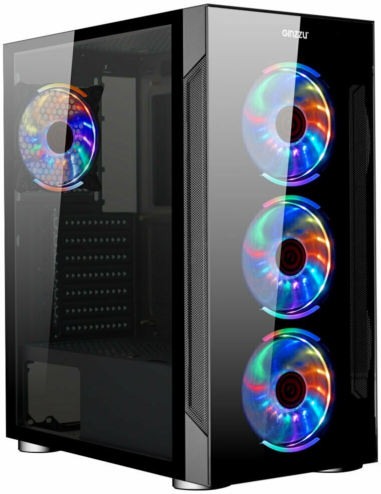 Корпус GINZZU CL280 Black, ATX, NoPSU, 2xU2, 1xU3, T.Glass, 4xRGB Fan 120mm