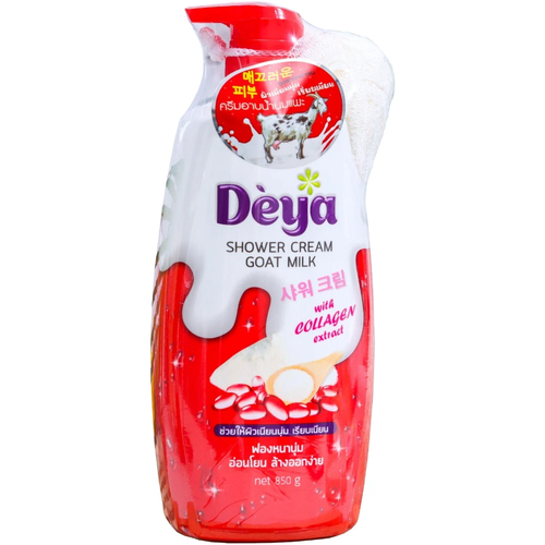 Deya Goat Milk Collagen Крем-гель для душа с козьим молоком и коллагеном 765 гр с мочалкой deya крем гель goat milk для душа с козьим молоком и сакурой мочалка в подарок 850 мл