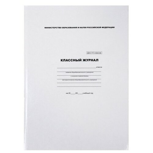 Классный журнал для 1-4 классов А4, 88 листов, твёрдая обложка, белый блок