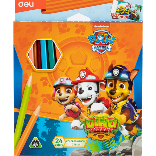 Карандаши цветные DELI Paw Patrol, 24 цвета и открытка