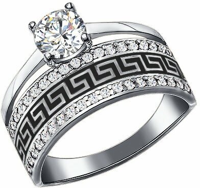 Кольцо Diamant online, серебро, 925 проба, фианит, эмаль