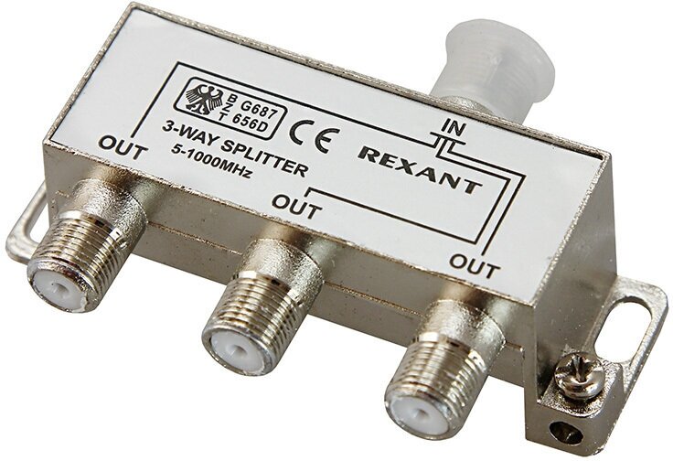 Антенный делитель ТВ-сигнала REXANT сплиттер на 3 выхода под F-разъемы 5-1000 МГц