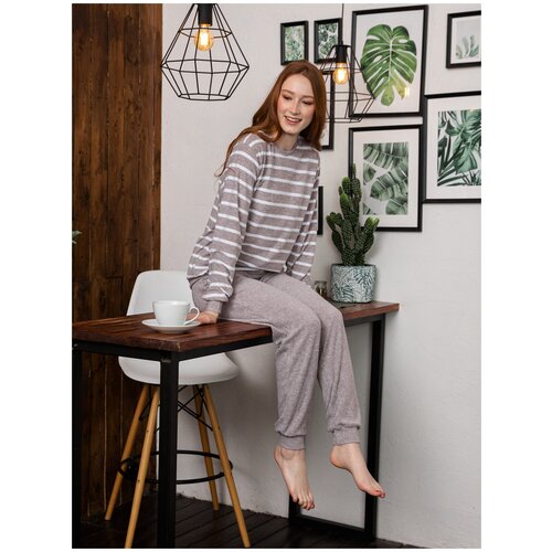 фото Домашний женский костюм алтекс утепленный махровый бежевый, размер 50