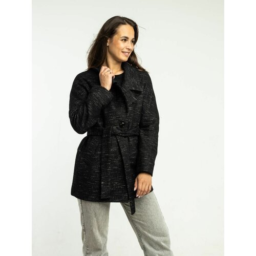 фото Пальто-пиджак дюто демисезонное, силуэт прямой, укороченное, размер 46, черный