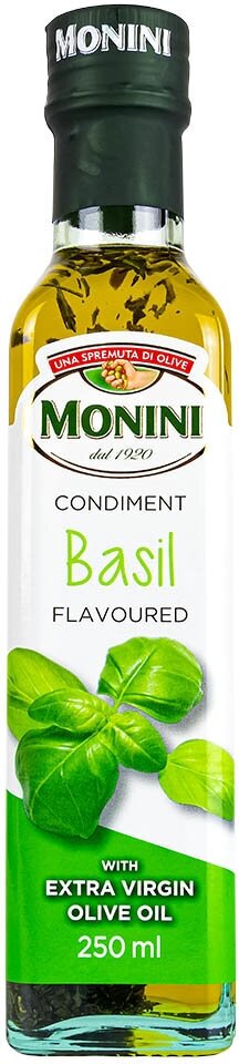 Масло оливковое Monini Extra Virgin Базилик нерафинированное высшего сорта первого холодного отжима Экстра Вирджин, 0,25л
