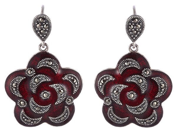 ELEMENT47 Серьги из серебра 925 пробы с эмалью и марказитами ERM-8676R_MZ_ENAM_WG