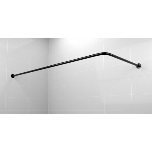 Карниз для ванной 145x65см (Штанга 20мм) Г-образный, угловой усиленный, крепление 6см, цельнометаллический из нержавейки черного цвета