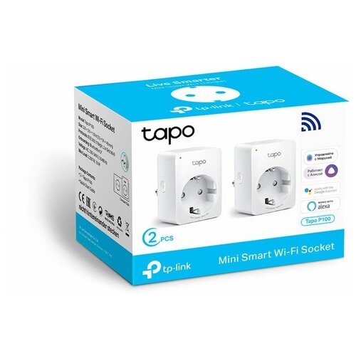 Умная розетка TP-LINK Tapo P100(2-pack) EU Wi-Fi белый умная лампочка tp link tapo l530e e27 8 7вт 806lm wi fi упак 2шт белая