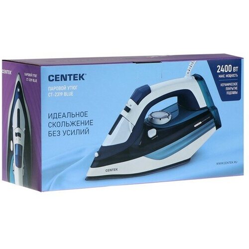 Утюг Centek CT-2319, 2400 Вт, керамика, 480 мл, капля-стоп, пар. удар, бело-синий