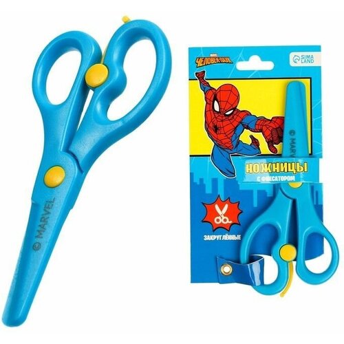Ножницы детские 13 см, пластиковые двухцветные ручки, Человек-паук, микс