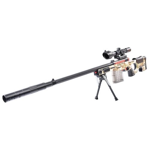 фото Снайперская винтовка с глушителем awm вылет гильз, помповое 107 см. с сошками, камуфляж (5166-4) msn toys