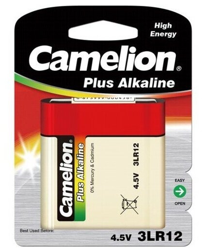 Батарейка 4.5V плоская щелочная Camelion 3LR12-1BL PLUS Alkaline в блистере 1шт.