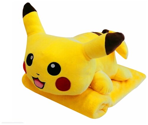Мягкая игрушка покемон Пикачу с пледом 3 В 1 лежачий. Плюшевая Игрушка - подушка pokemon pikachu 3 в 1 с пледом (одеялом) внутри.